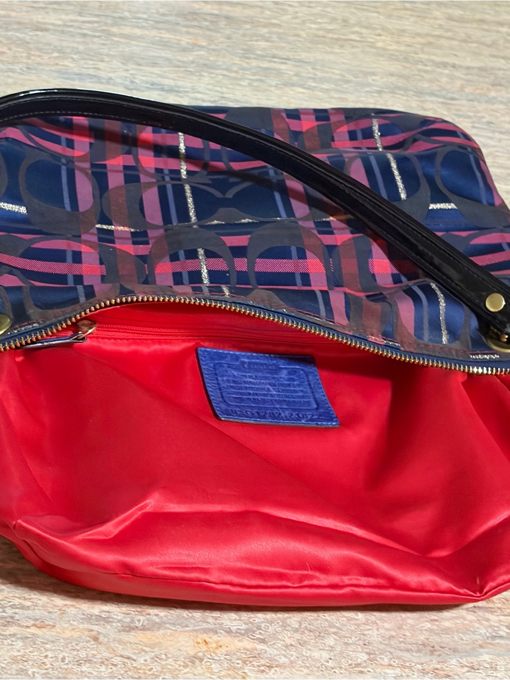 Coach Plaid Tartan G1282-21622 Blue & Pink Plaid Bag with 2 Fobs & Black Trim - Picture 11 of 16